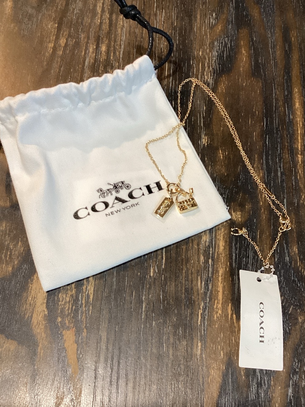 Coach Handbag Charm Pendant Gold Tone Necklace
